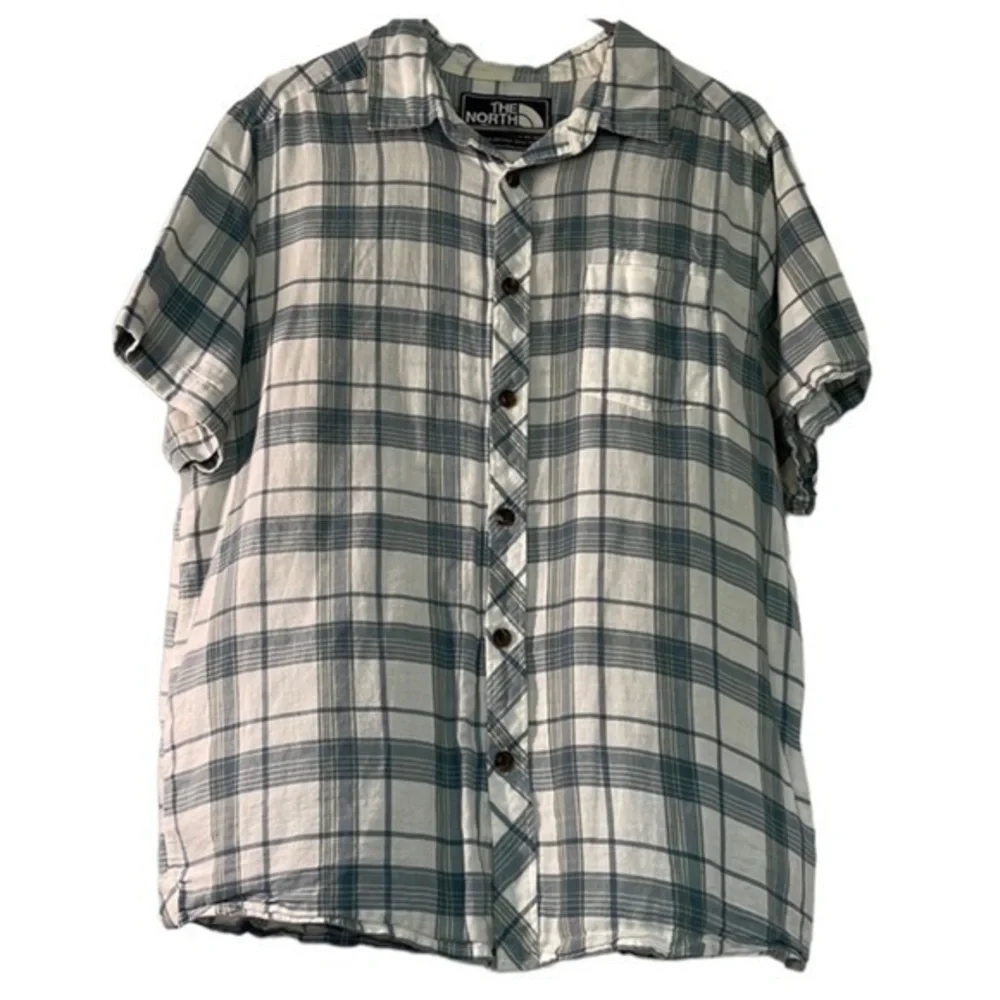 Men's The North Face Plaid Casual Hiking Button Down Shirt Size Large EUC #7135